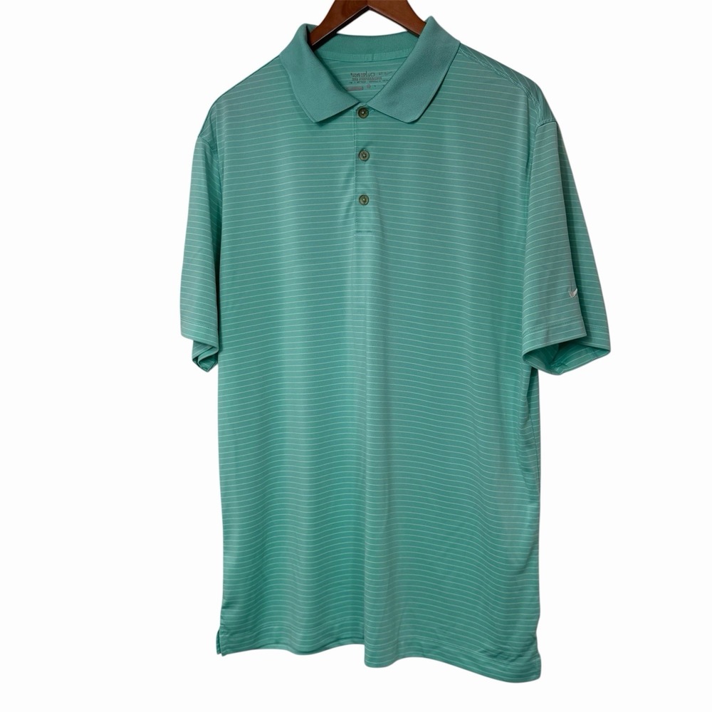Nike Golf Dri Fit Polo Shirt Mens XL Green Striped Performance Short Sleeve